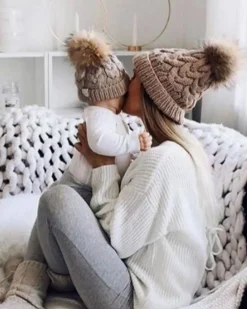 Beanies Bommel Wintermützen Mam & Kids