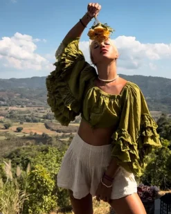 Boho Crop Shirt Aloe