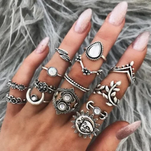 Finger Ring Set Boho Moon Sun