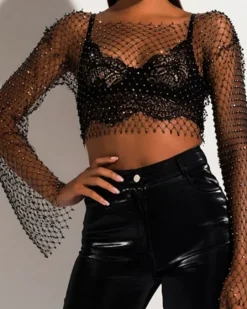 Glitzer Netz Crop Shirt Baila