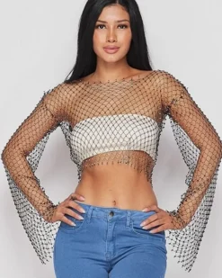 Glitzer Netz Crop Shirt Baila