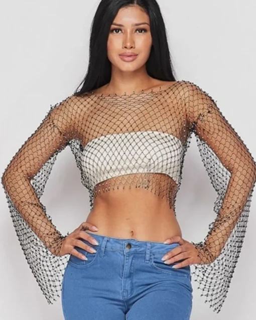 Glitzer Netz Crop Shirt Baila