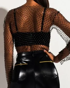 Glitzer Netz Crop Shirt Baila