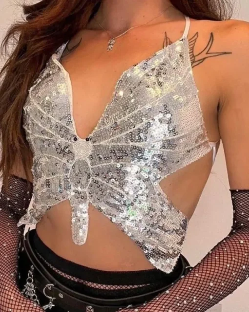 Glitzer Pailletten Top Schmetterling