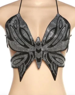 Glitzer Pailletten Top Schmetterling
