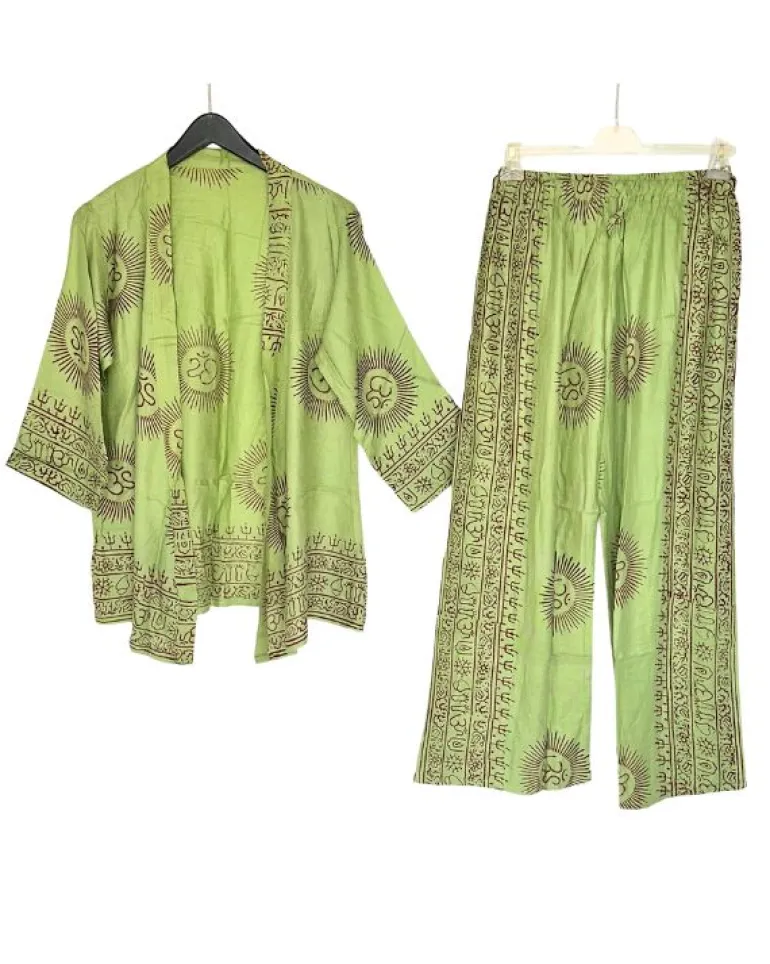 Grünes Om Set Hose & Kimono Aroha