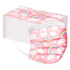 Kinder Einwegmasken Hygienemasken rosa | Regenbogen & Wolken