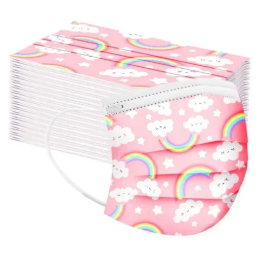 Kinder Einwegmasken Hygienemasken rosa | Regenbogen & Wolken