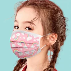 Kinder Einwegmasken Hygienemasken rosa | Regenbogen & Wolken