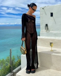 Langes Mesh Kleid Palmar
