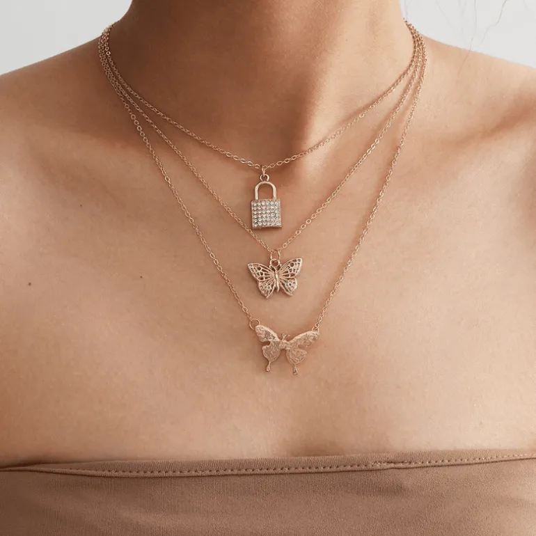 Multilayer Halskette Secret Butterfly
