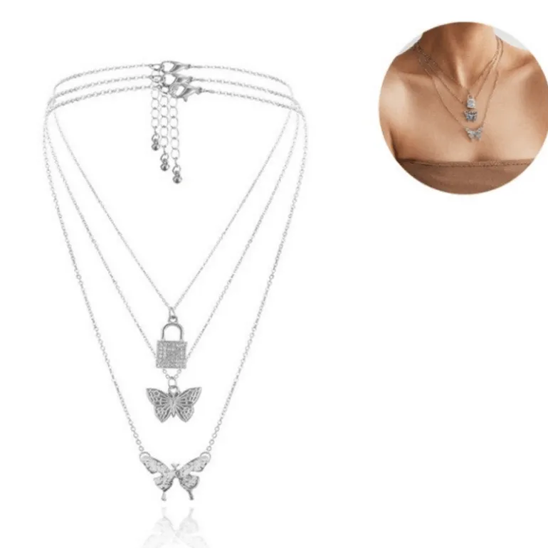 Multilayer Halskette Secret Butterfly