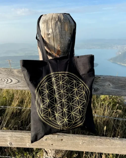 Organic Tote Bag | Einkaufstasche | Flower of Life Schwarz