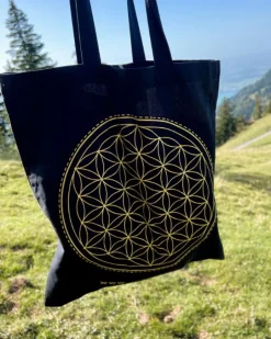 Organic Tote Bag | Einkaufstasche | Flower of Life Schwarz