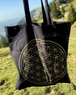 Organic Tote Bag | Einkaufstasche | Flower of Life Schwarz