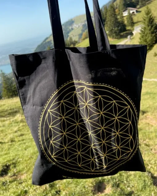 Organic Tote Bag | Einkaufstasche | Flower of Life Schwarz