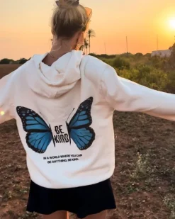 Oversize Hoodie Be Kind | Blue Butterfly