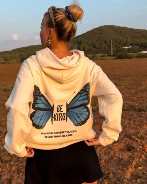 Oversize Hoodie Be Kind | Blue Butterfly