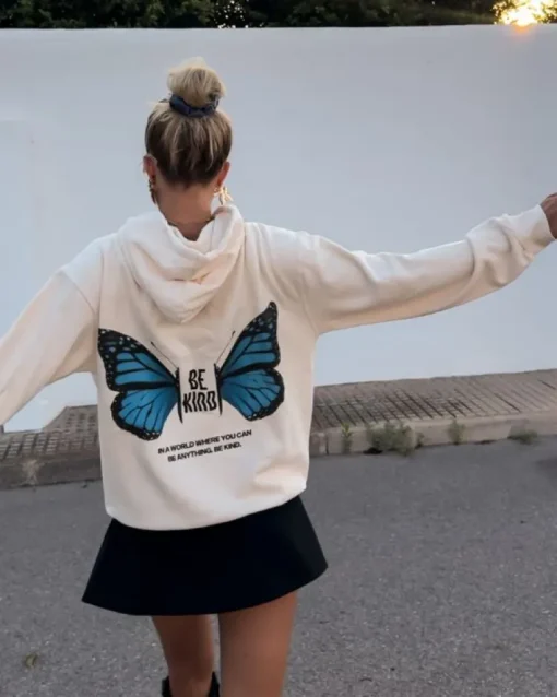 Oversize Hoodie Be Kind | Blue Butterfly