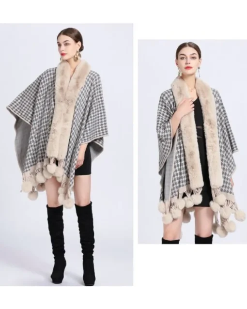 Poncho Cape Pompom Chic