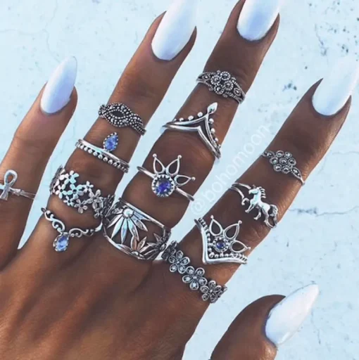 Ring Set Blue Flower Vibes
