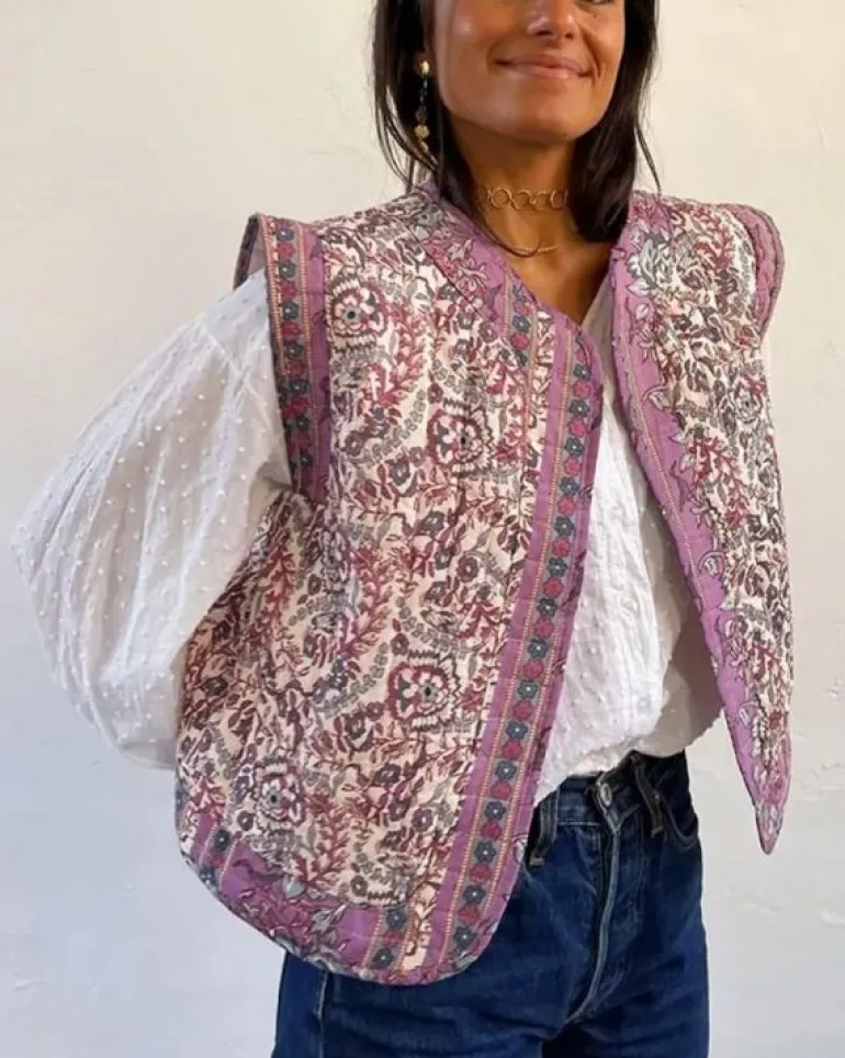 Vintage Floral Gilet Purple Bloom