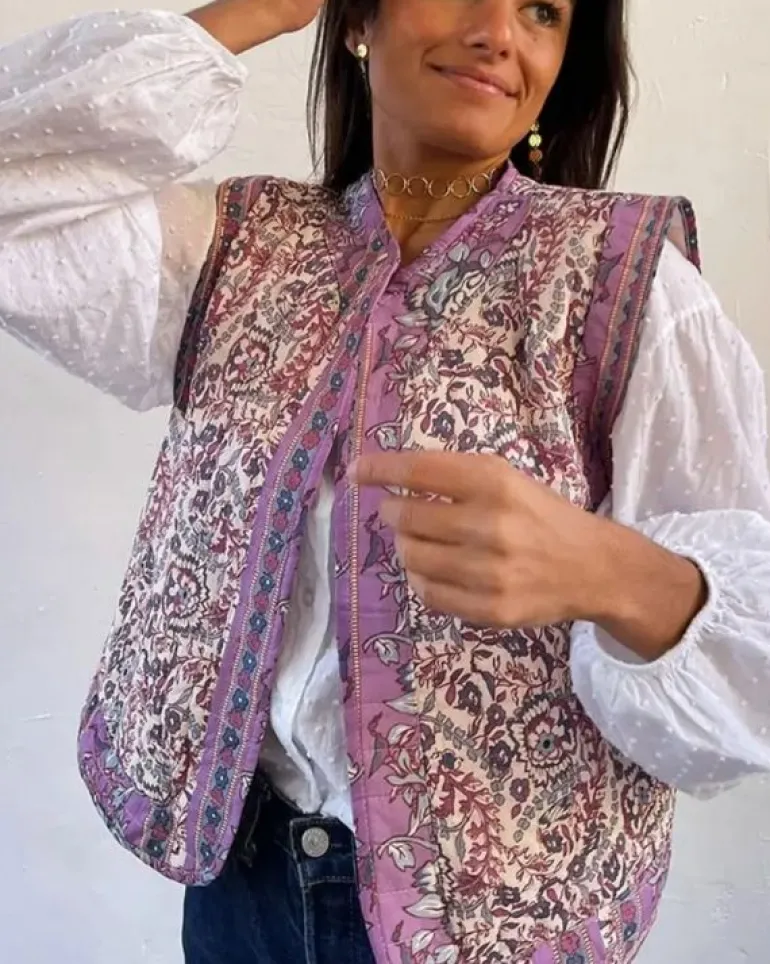 Vintage Floral Gilet Purple Bloom