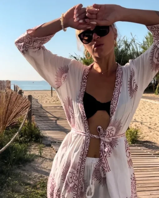 Weisses Om Set Hose & Kimono Samar